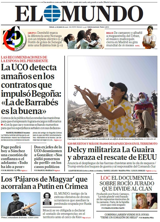 Portada de EL MUNDO del sábado 27 de junio de 2026