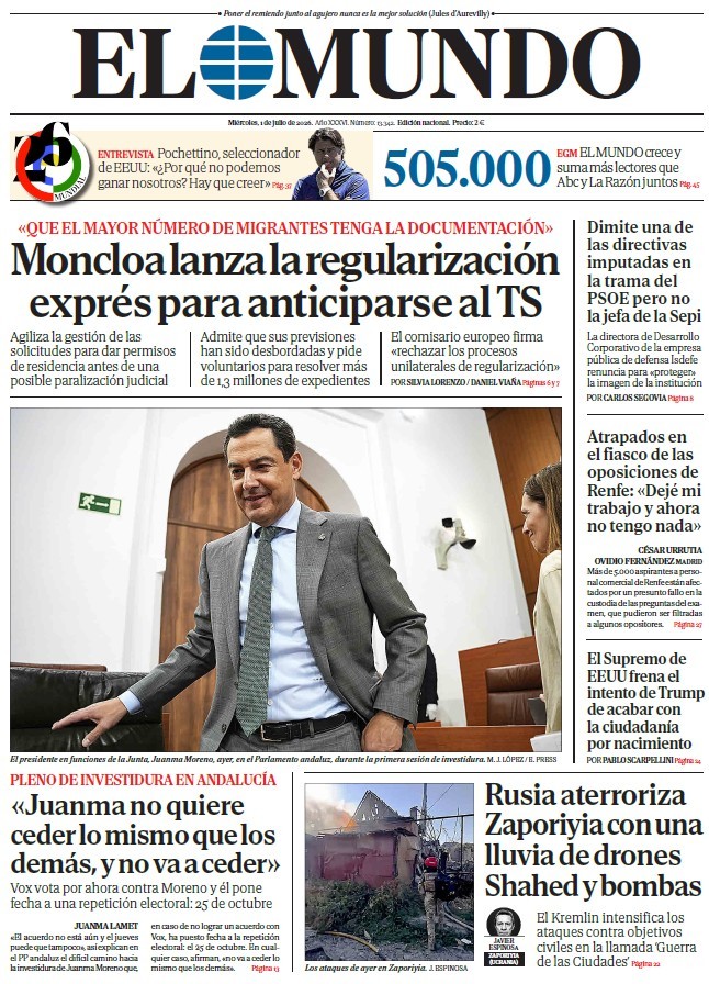 Portada de EL MUNDO del miércoles 1 de julio de 2026