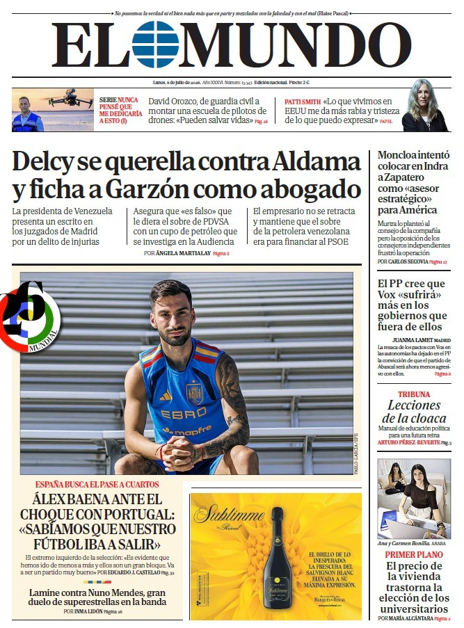 Portada de EL MUNDO del lunes 6 de julio de 2026