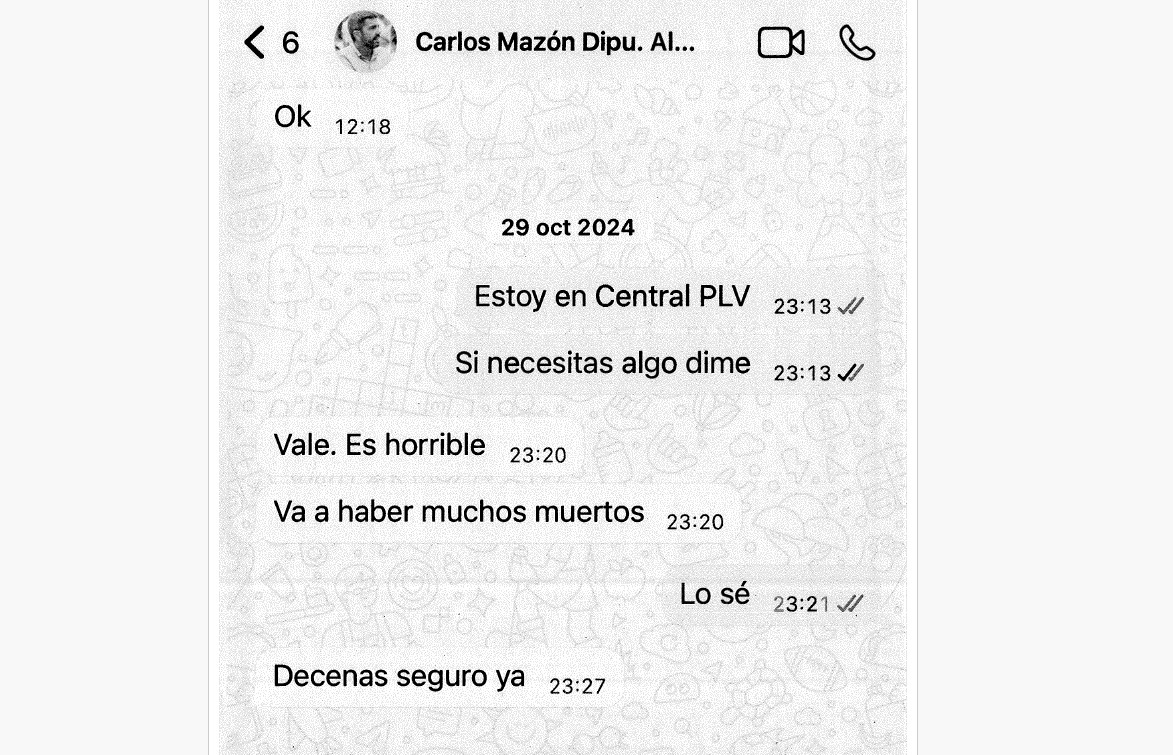 Mazón, en su primer mensaje a la alcaldesa de Valencia la noche de la dana: "Va a haber muchos muertos. Decenas seguro"