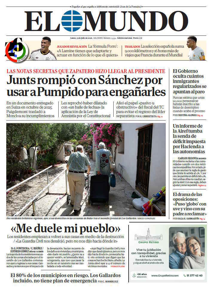 Portada de EL MUNDO del lunes 13 de julio de 2026