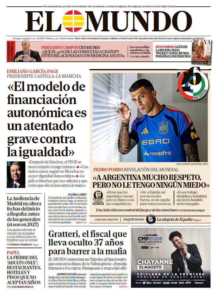 Portada de EL MUNDO del domingo 19 de julio de 2026