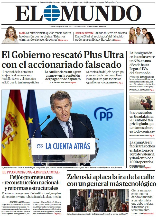 Portada de EL MUNDO del jueves 23 de julio de 2026