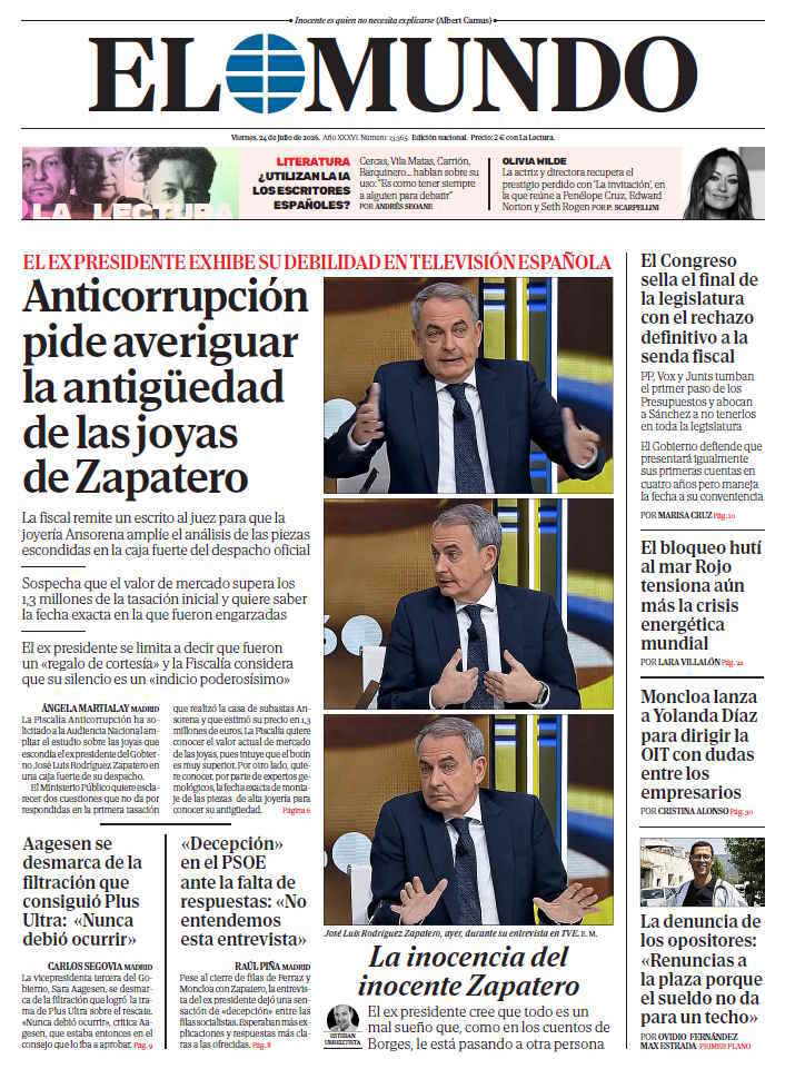 Portada de EL MUNDO del viernes 24 de julio de 2026