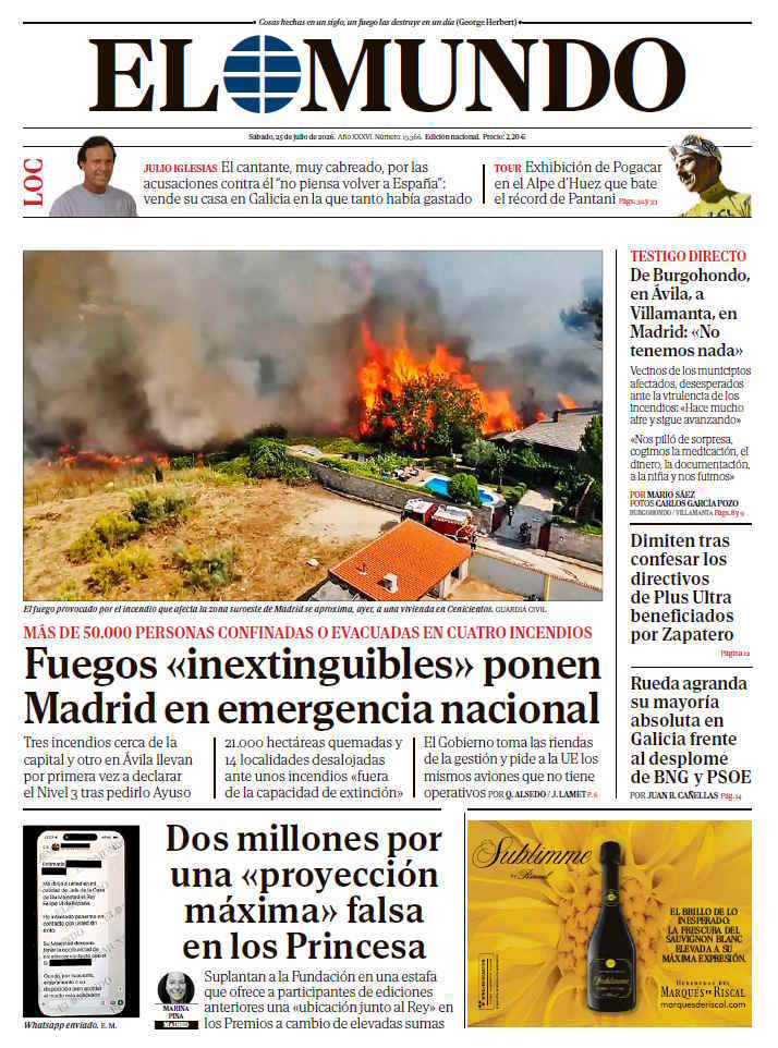 Portada de EL MUNDO del sábado 25 de julio de 2026