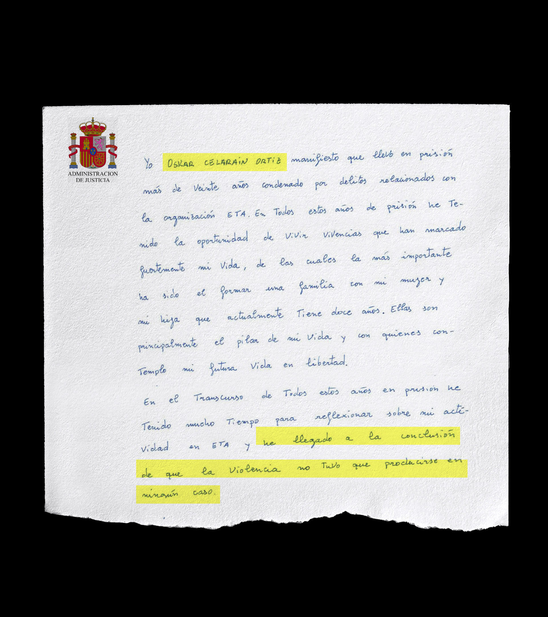 La carta de 'arrepentimiento' del etarra condenado a 964 años al que la juez niega el tercer grado: ni "asesinatos" ni "terrorismo"