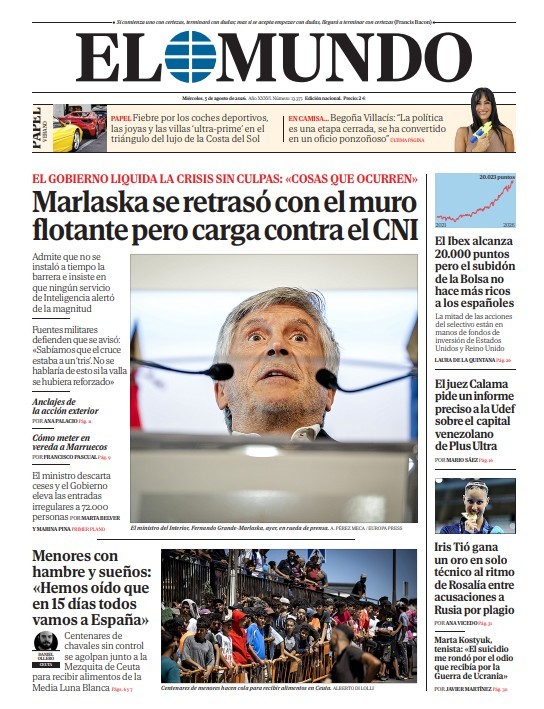 Portada de EL MUNDO del miércoles 5 de agosto de 2026