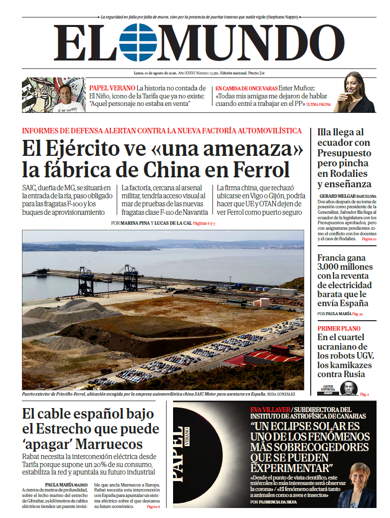 Portada de EL MUNDO del lunes 10 de agosto de 2026