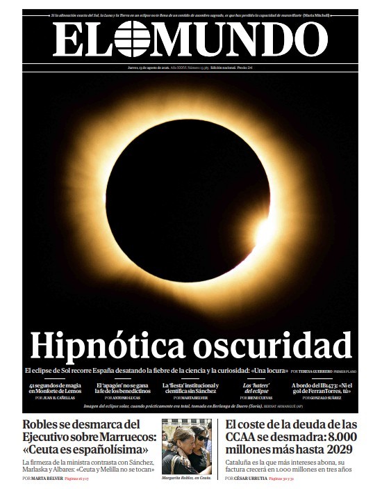 Portada de EL MUNDO del jueves 13 de agosto de 2026