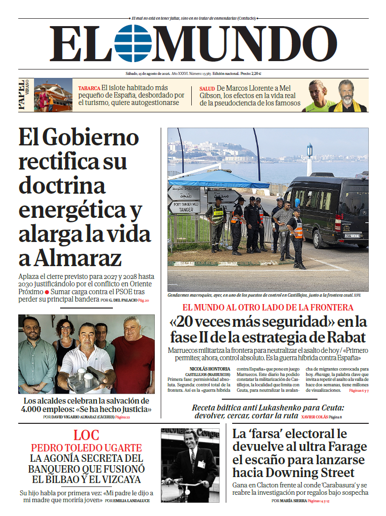 Portada de EL MUNDO del sábado 15 de agosto de 2026