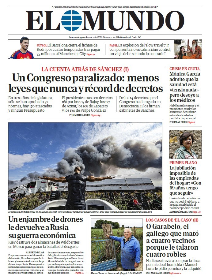 Portada de EL MUNDO del lunes 17 de agosto de 2026
