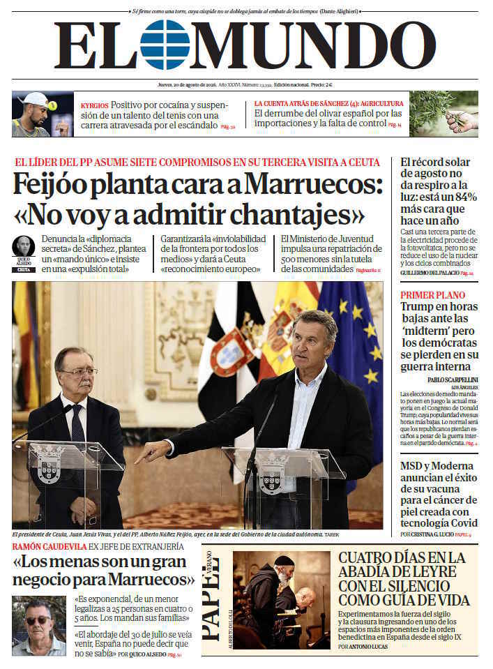 Portada de EL MUNDO del jueves 20 de agosto de 2026