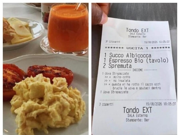 "Quema los huevos y escúpeles dentro": la indignante nota de un camarero en Italia después de que una clienta pidiera los huevos más hechos