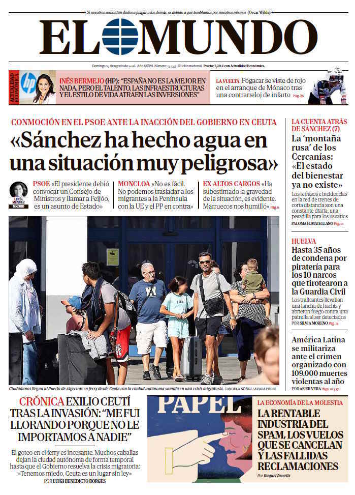 Portada de EL MUNDO del domingo 23 de agosto de 2026