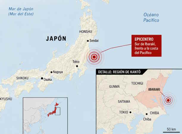 Un terremoto de magnitud 5,9 sacude el este de Japón y deja al menos cinco heridos