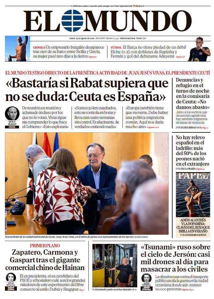 Portada de EL MUNDO del lunes 24 de agosto de 2026