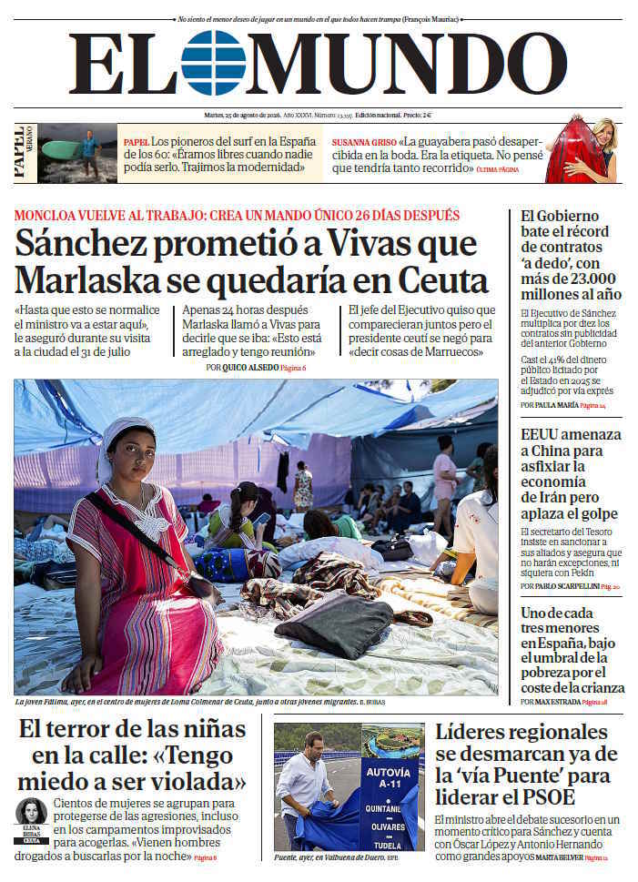 Portada de EL MUNDO del martes 25 de agosto de 2026