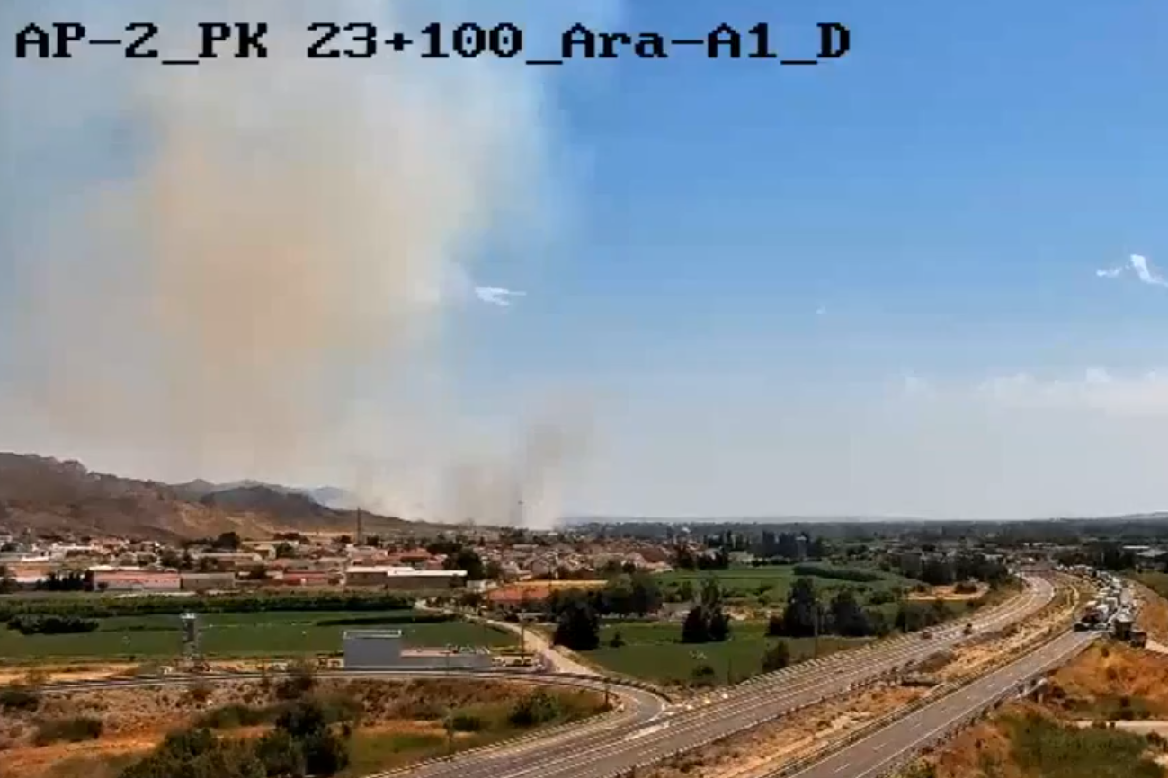Un incendio forestal en Villafranca de Ebro (Zaragoza) calcina unas 60 hectáreas y obliga a cortar la AP-2 y la ARA-1