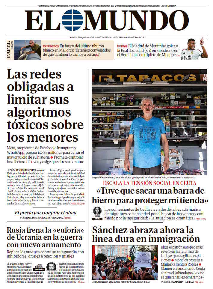 Portada de EL MUNDO del jueves 27 de agosto de 2026
