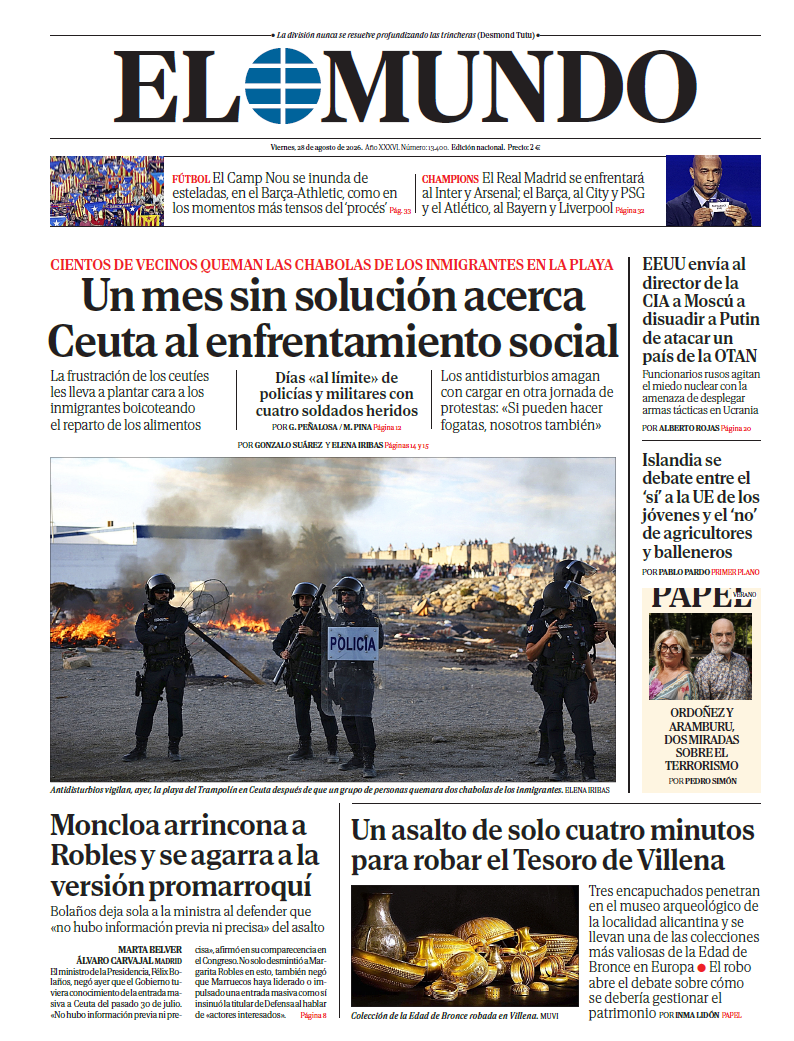 Portada de EL MUNDO del viernes 28 de agosto de 2026