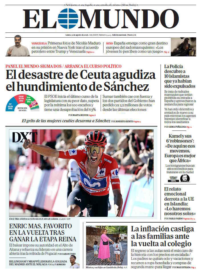 Portada de EL MUNDO del lunes 31 de agosto de 2026