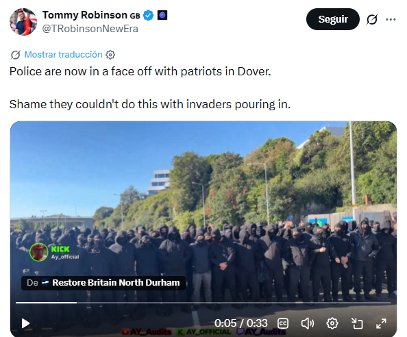 "Patriotas" enmascarados bloquean el Puerto de Dover en una masiva protesta contra la inmigración