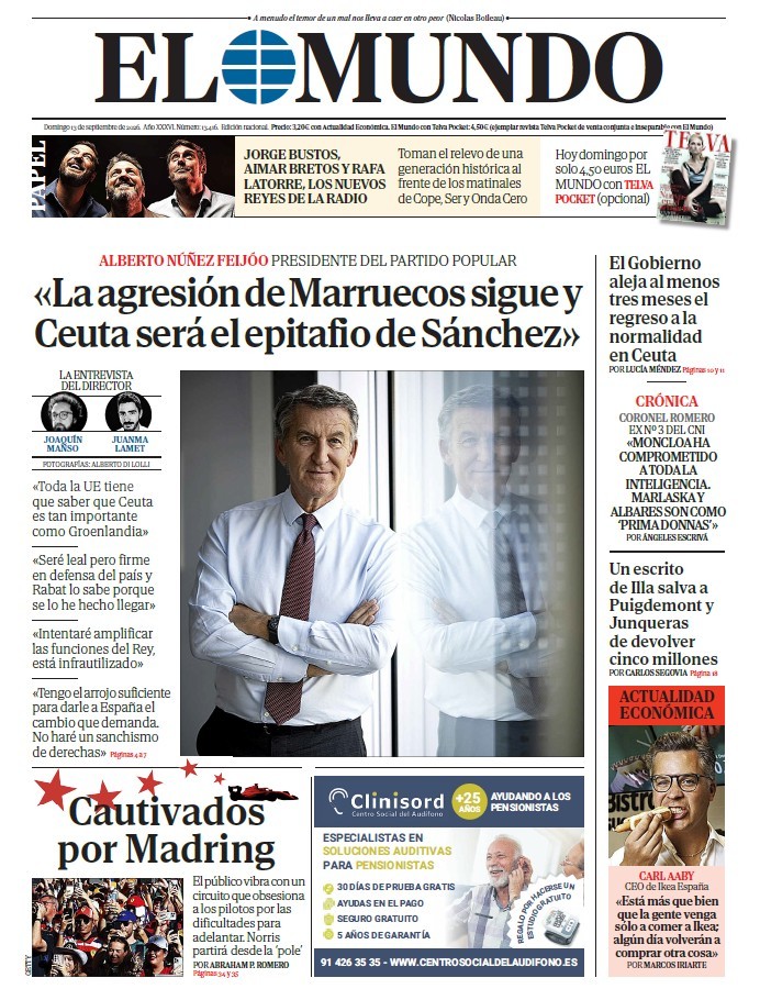 Portada de EL MUNDO del domingo 13 de septiembre de 2026