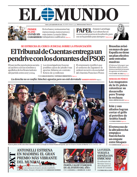 Portada de EL MUNDO del lunes 14 de septiembre de 2026