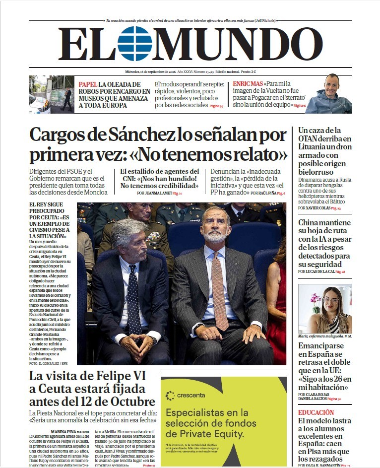 Portada de EL MUNDO del miércoles 16 de septiembre de 2026