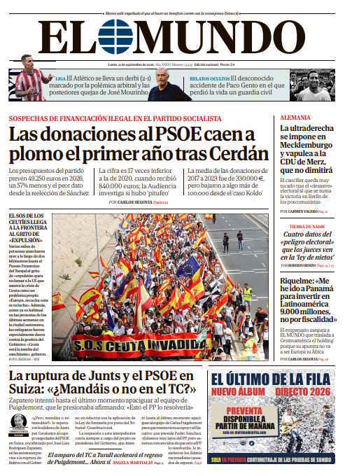 Portada de EL MUNDO del lunes 21 de septiembre de 2026