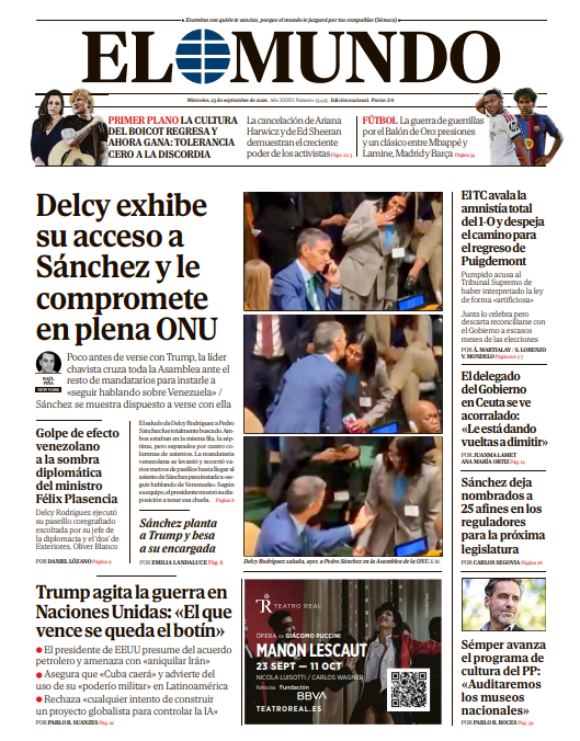 Portada de EL MUNDO del miércoles 23 de septiembre de 2026