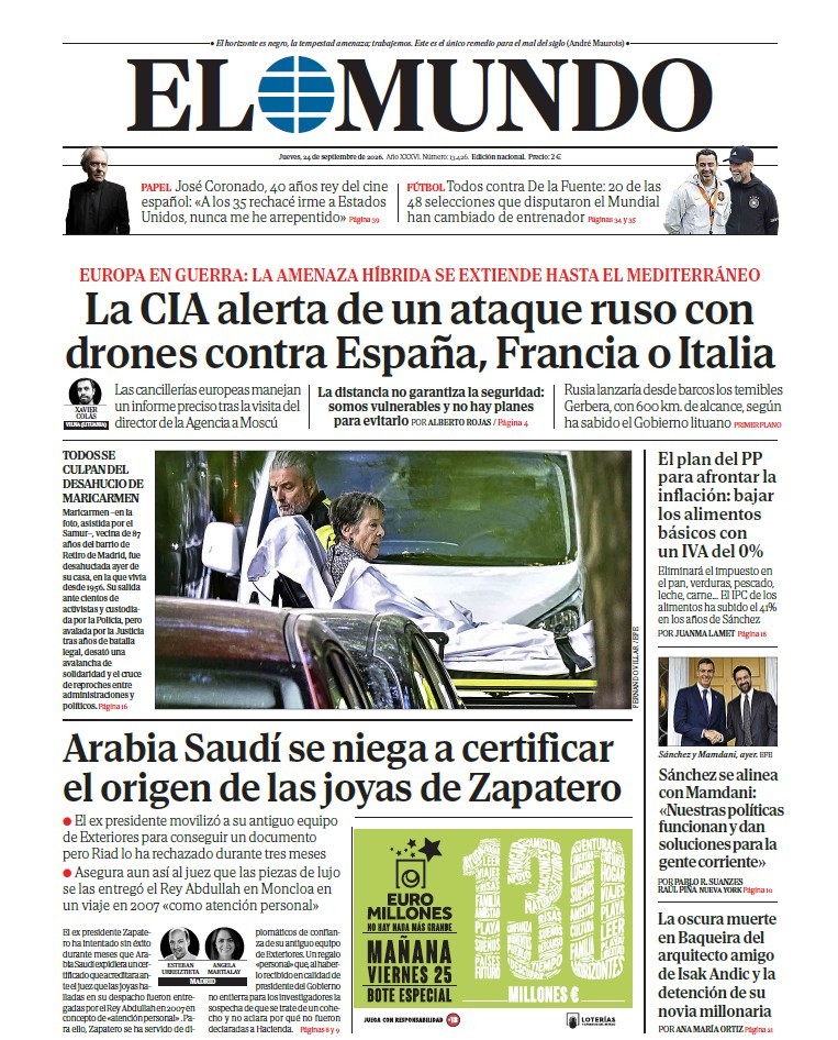 Portada de EL MUNDO del jueves 24 de septiembre de 2026