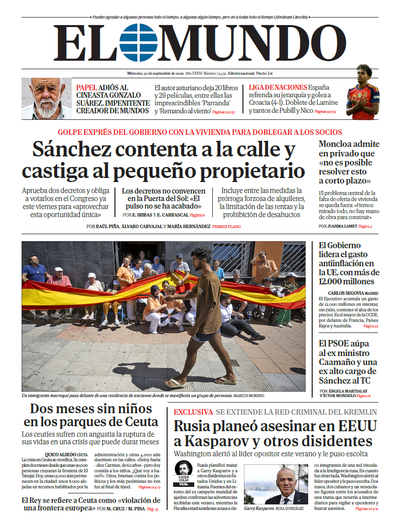 Portada de EL MUNDO del miércoles 30 de septiembre de 2026