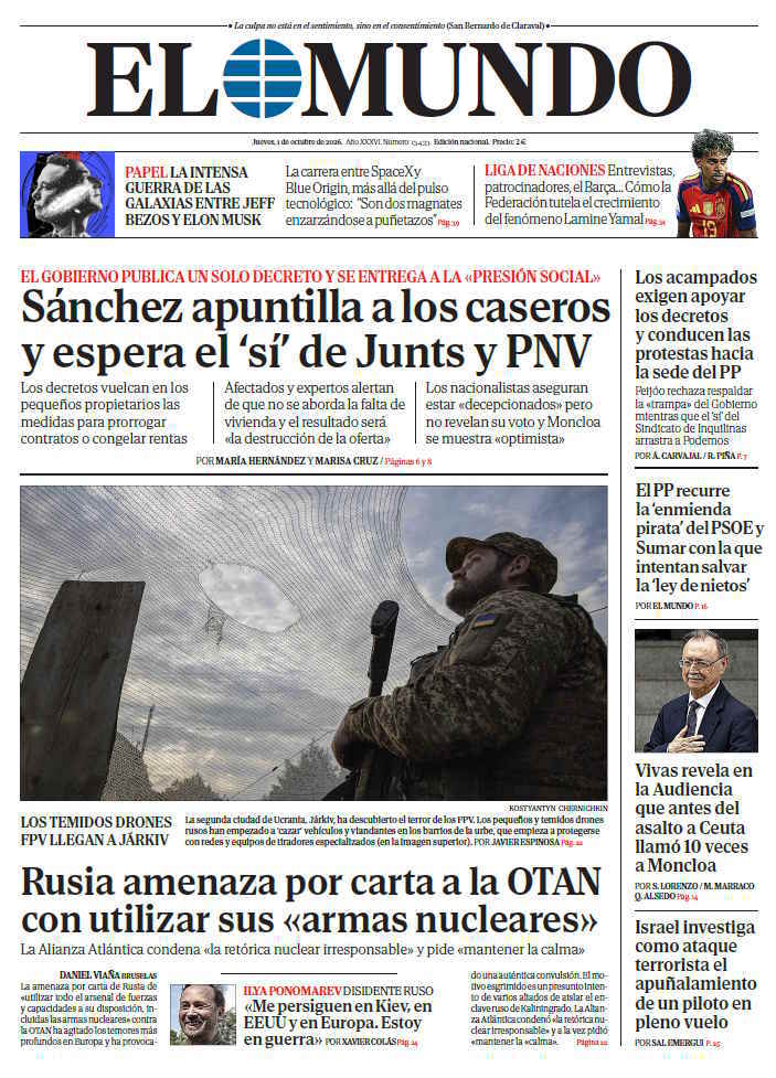Portada de EL MUNDO del jueves 1 de octubre de 2026