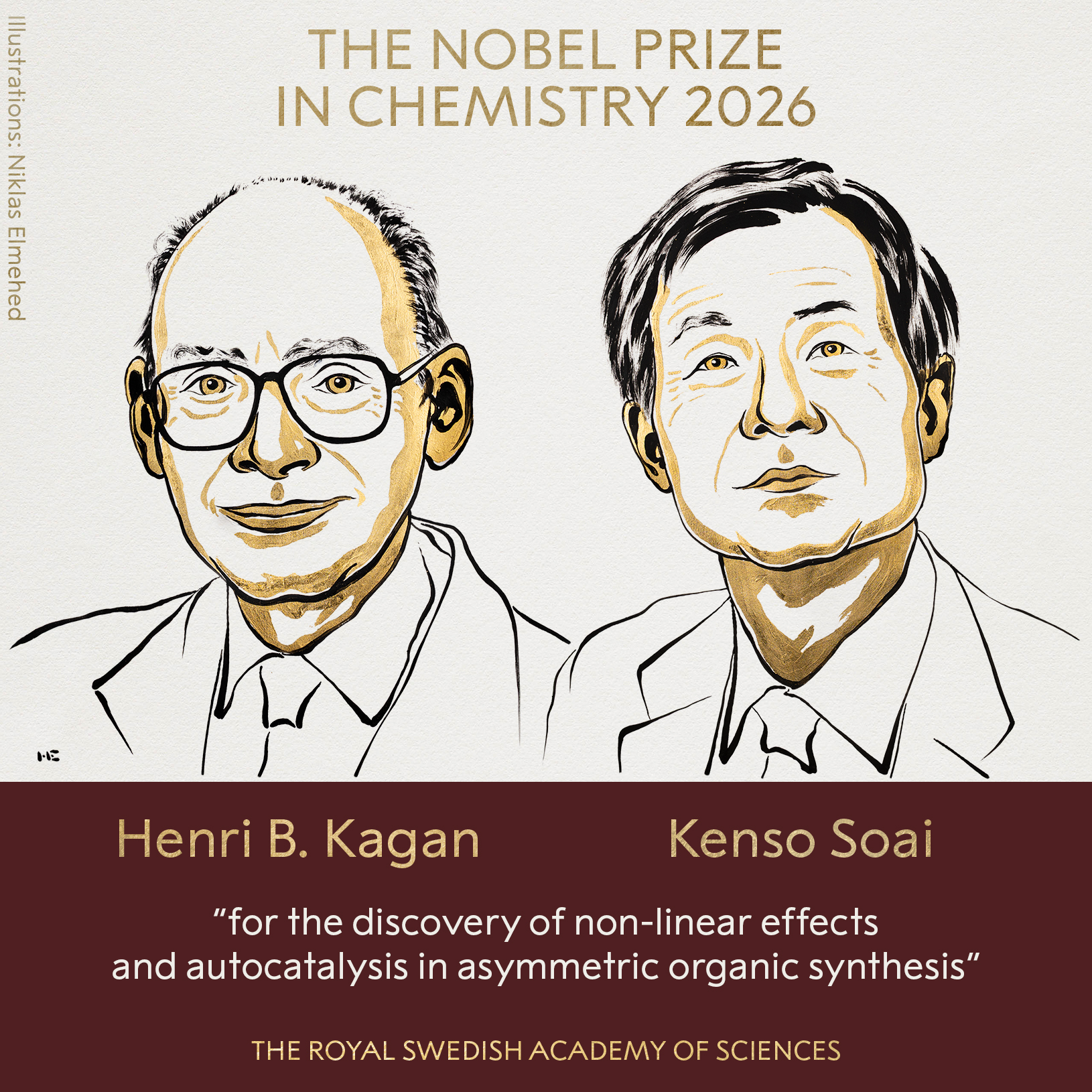 Premio Nobel de Química para Henri B. Kagan y Kenso Soai por lograr una nueva forma de manipular reacciones químicas