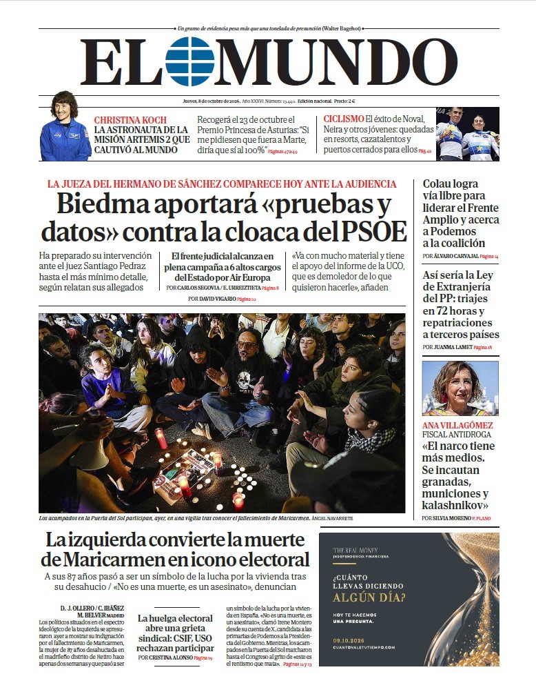 Portada de EL MUNDO del jueves 8 de octubre de 2026