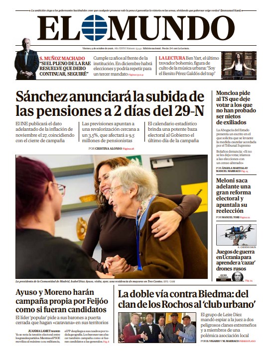 Portada de EL MUNDO del viernes 9 de octubre de 2026