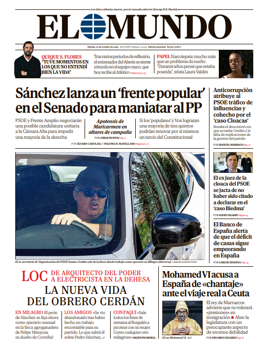Portada de EL MUNDO del sábado 10 de octubre de 2026