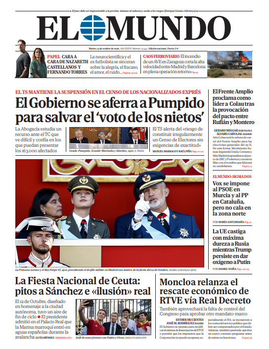 Portada de EL MUNDO del martes 13 de octubre de 2026