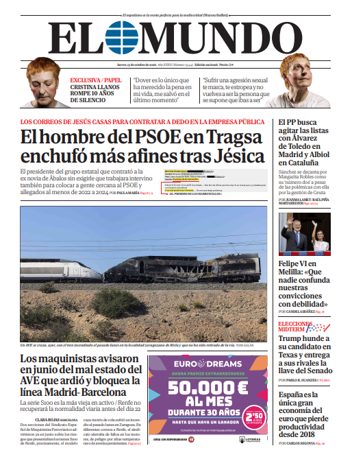 Portada de EL MUNDO del jueves 15 de de octubre de 2026