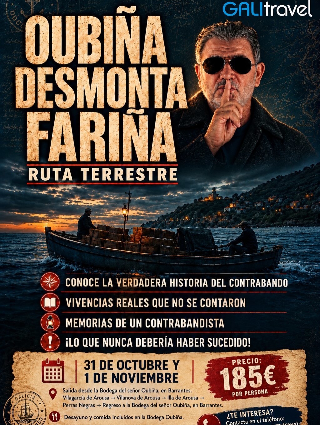 Laureano Oubiña vuelve a la carga tras el veto de la Xunta: una ruta terrestre de 185 euros por persona para "desmontar Fariña"