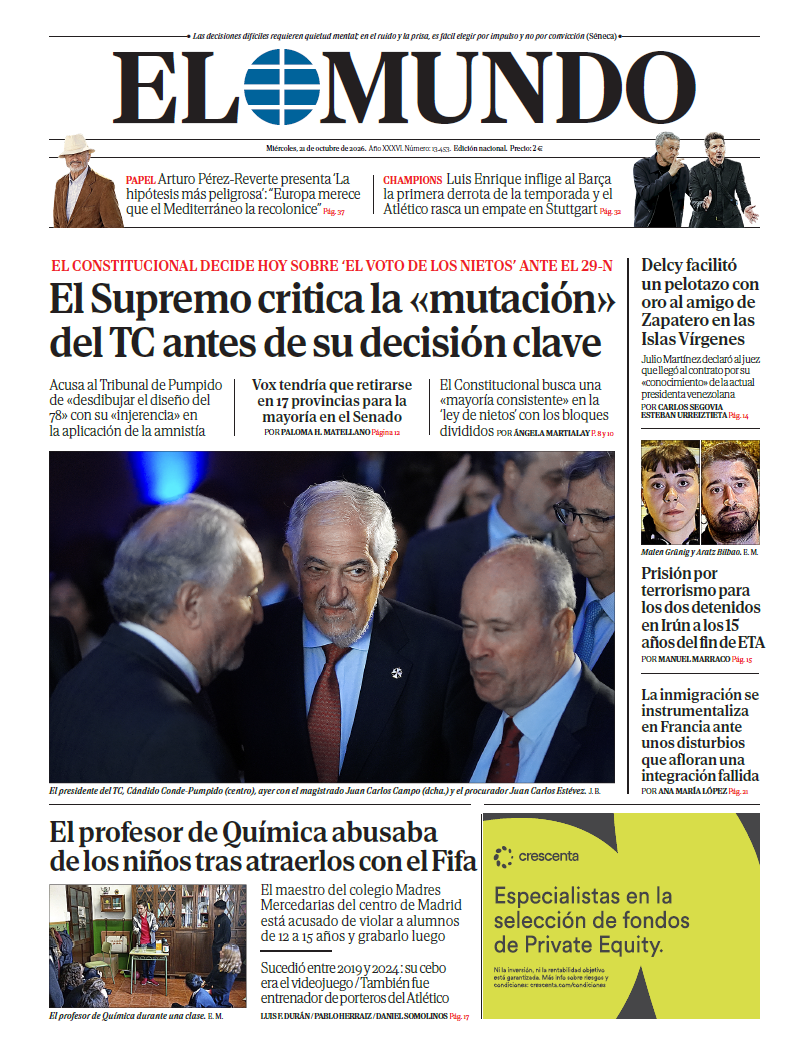 Portada de EL MUNDO del miércoles 21 de octubre de 2026
