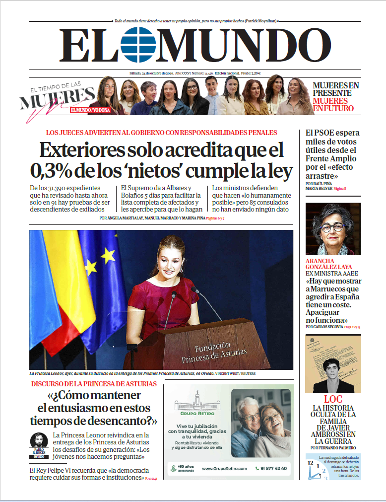 Portada de EL MUNDO del sábado 24 de octubre de 2026