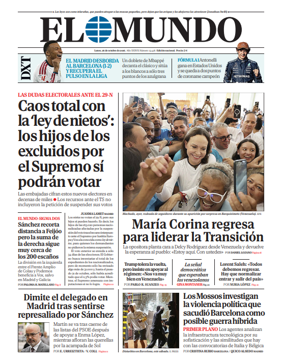 Portada de EL MUNDO del lunes 26 de octubre de 2026