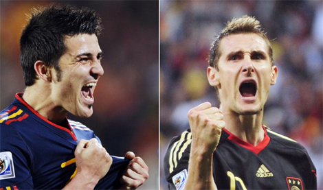 Villa (izqda.) y Klose (dcha.), goleadores de España y Alemania.