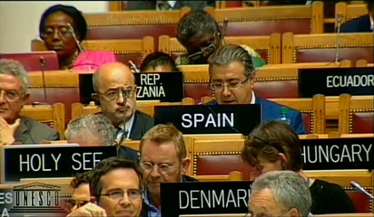 El alcalde de Sevilla, dirigindose, el mircoles, a la asamblea del WHC. / Unesco 