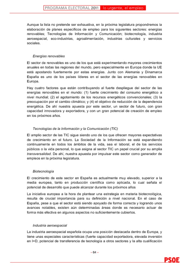 Programa electoral del PSOE para el 20N