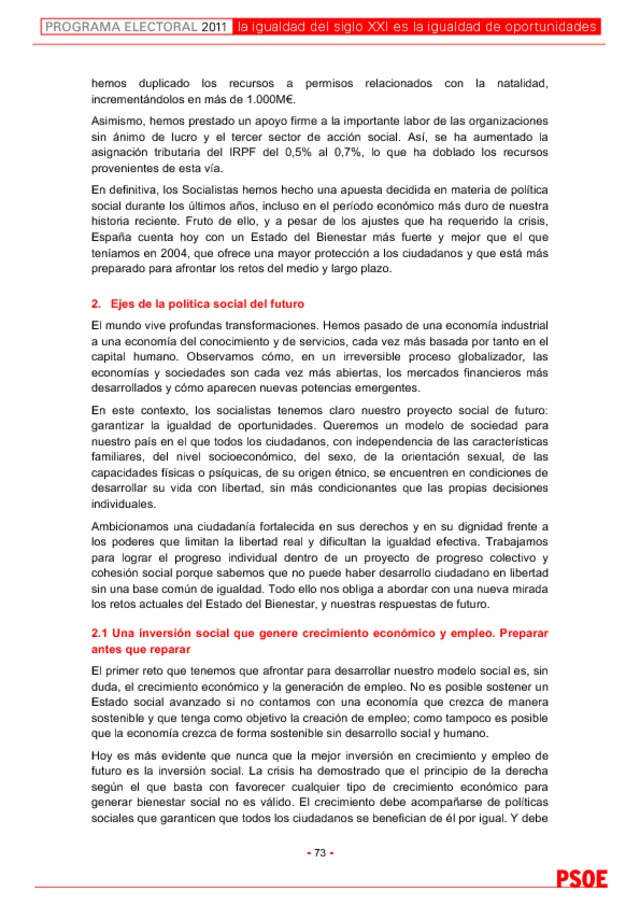 Programa electoral del PSOE para el 20N
