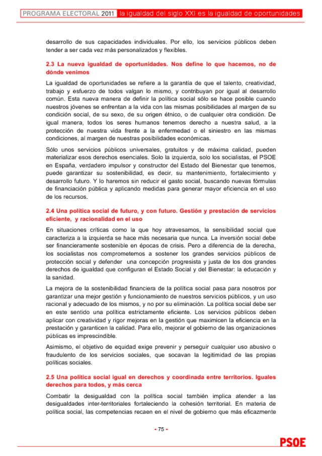 Programa electoral del PSOE para el 20N