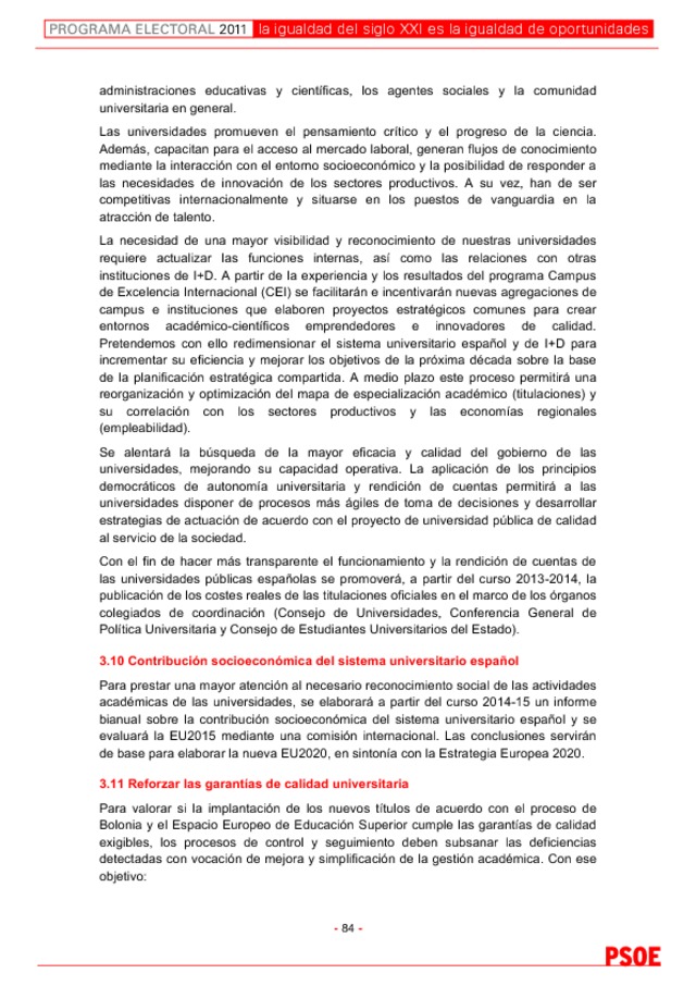 Programa electoral del PSOE para el 20N